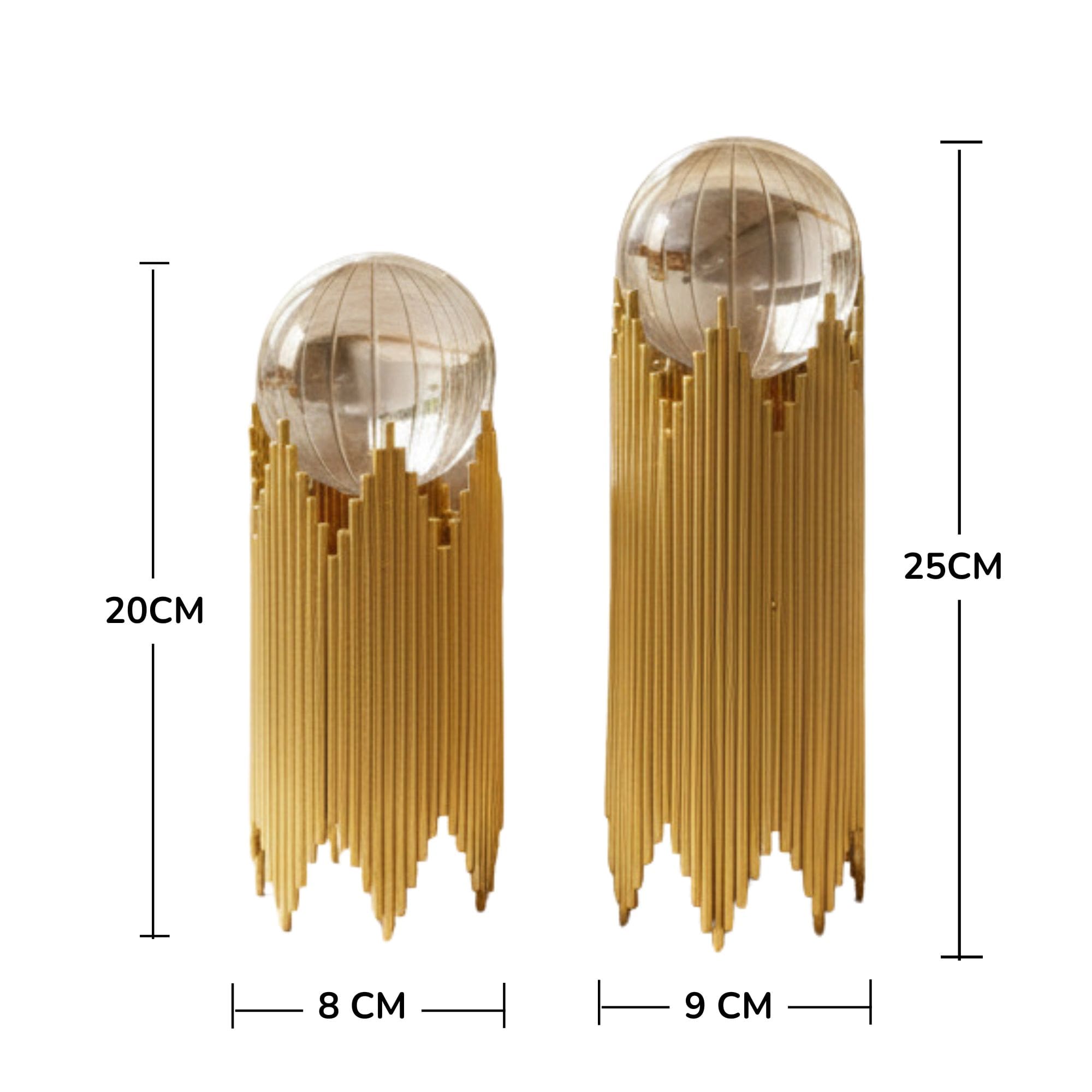  Metal crystal decor set size comparison 20cm and 25cm