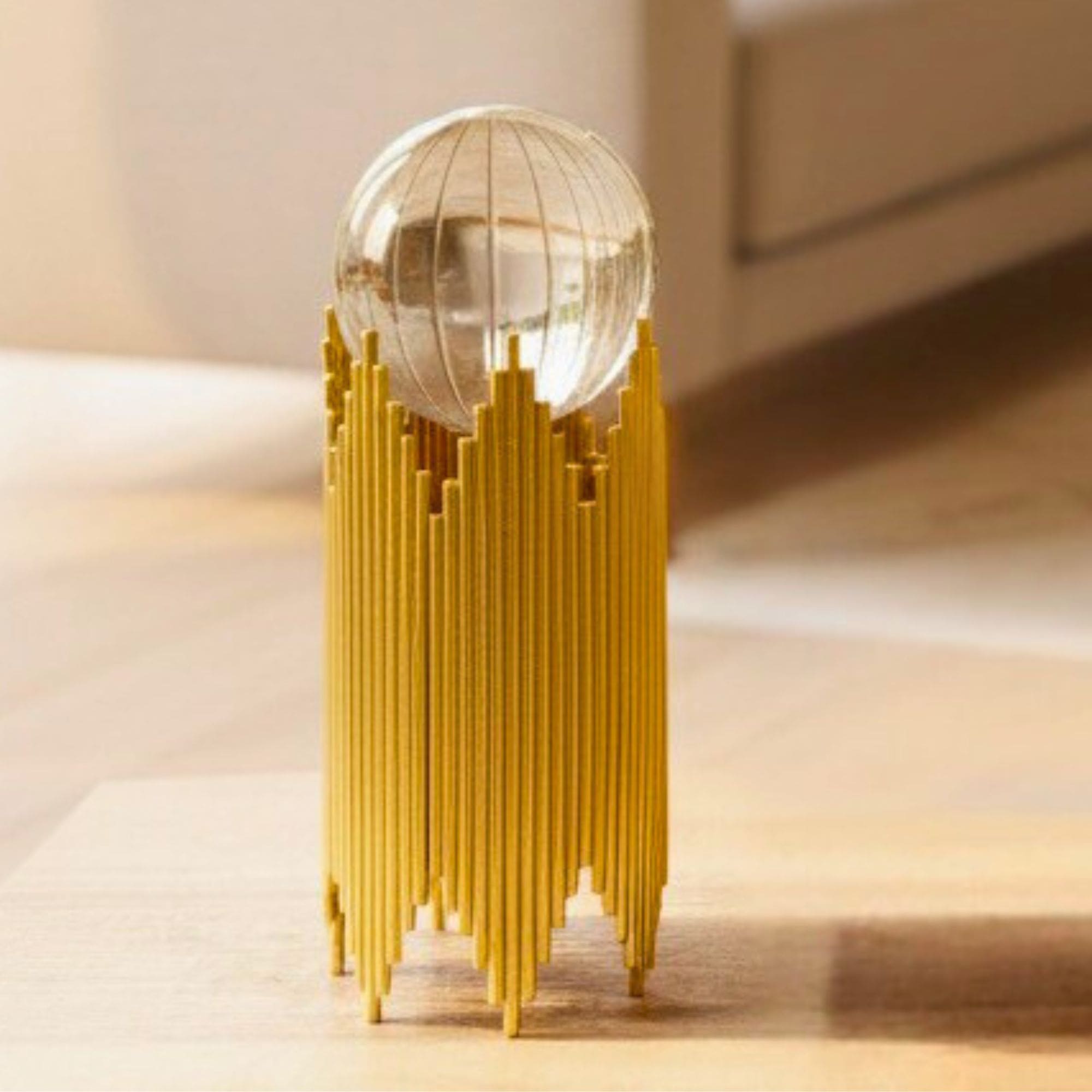 Golden metal crystal decor with vertical columns single piece