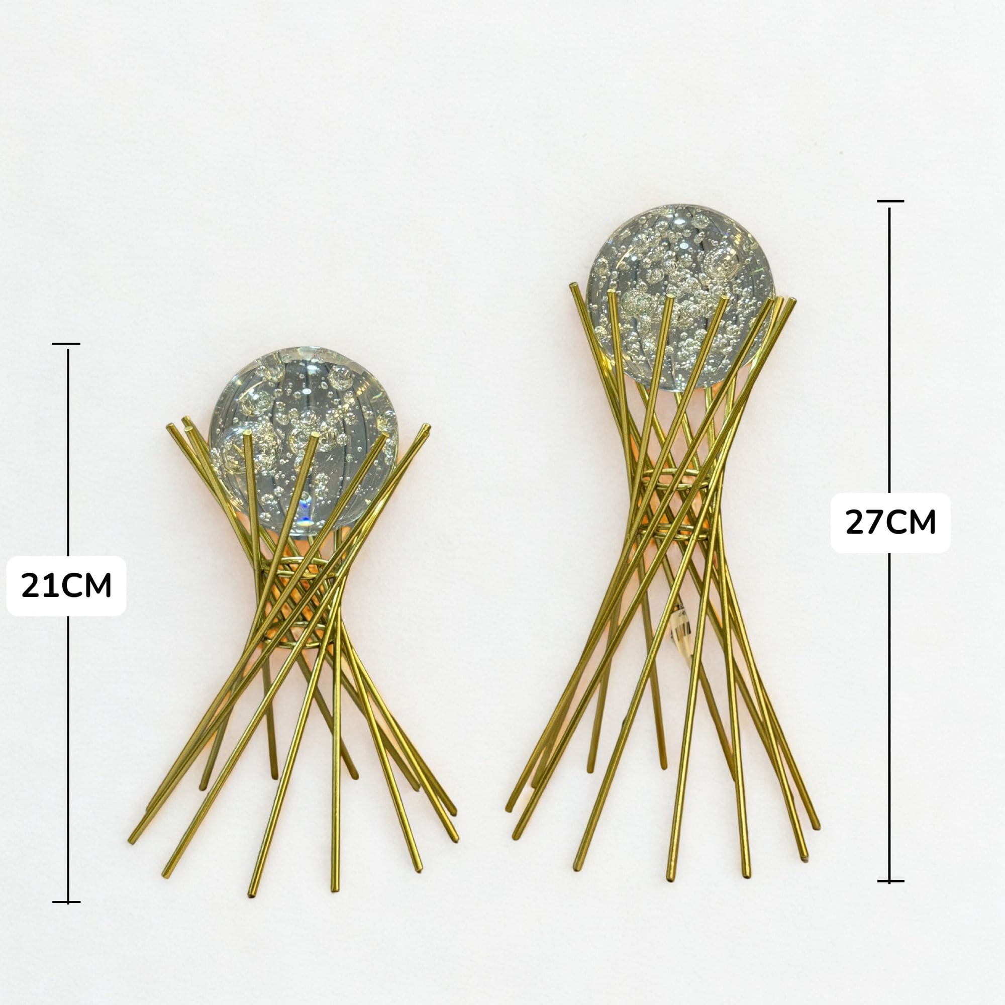  Metal crystal decor set size comparison 21cm and 27cm