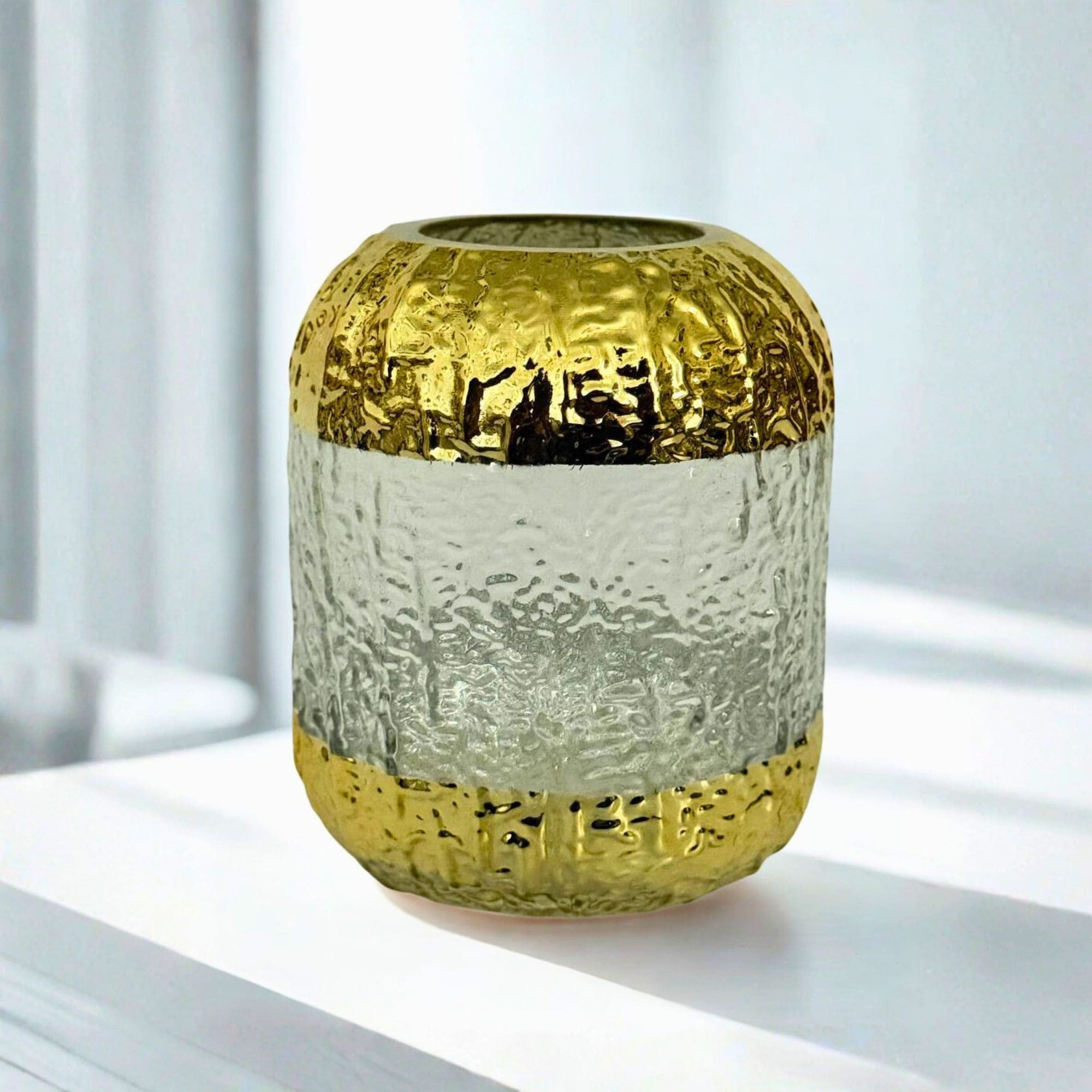 طقم فازات زجاجية فاخرة - قطعتين بتصميم ذهبي