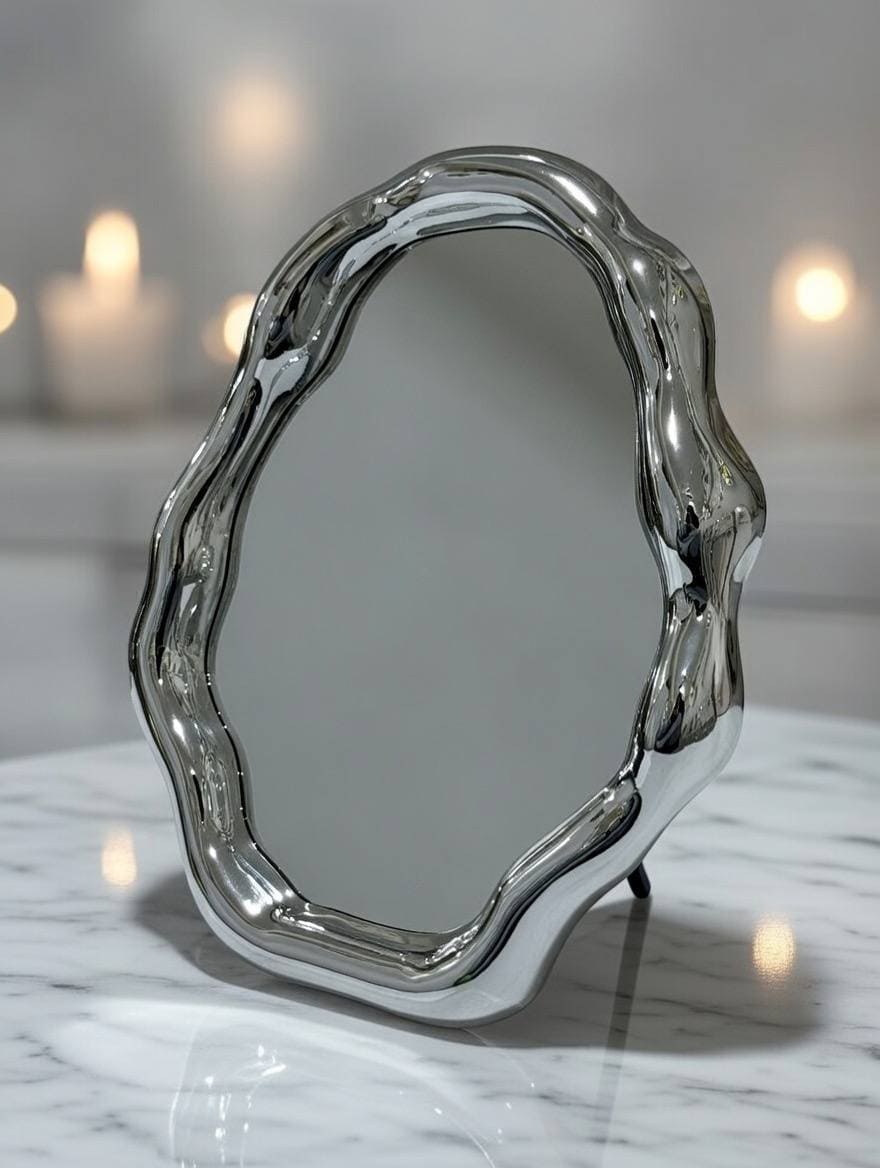 Chrome silver wavy acrylic mirror frame for vanity table