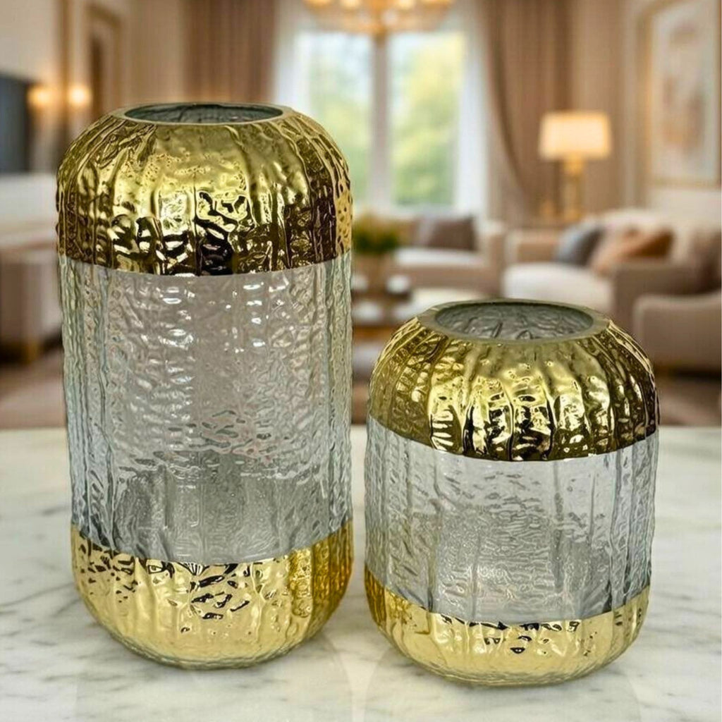 طقم فازات زجاجية فاخرة - قطعتين بتصميم ذهبي