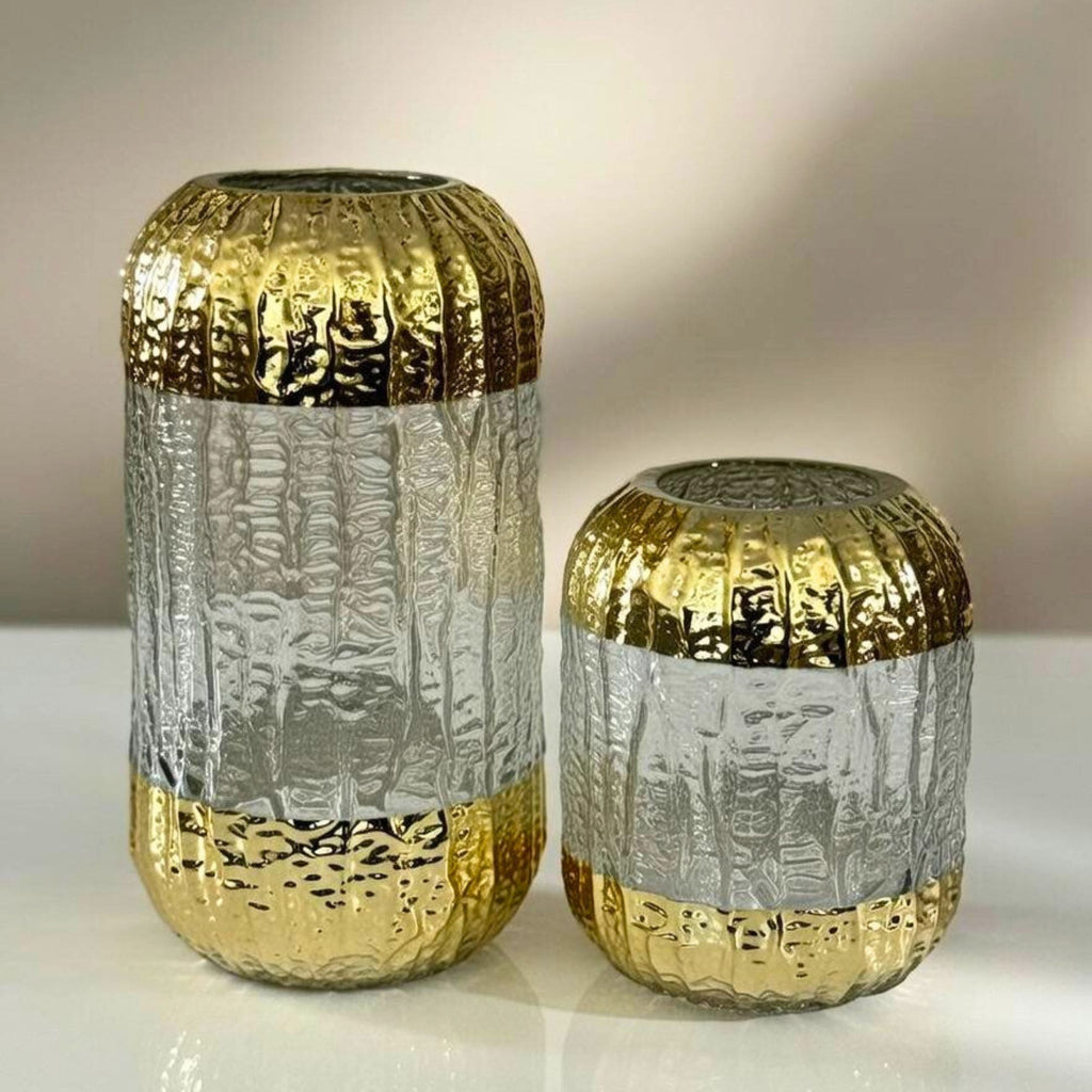 طقم فازات زجاجية فاخرة - قطعتين بتصميم ذهبي