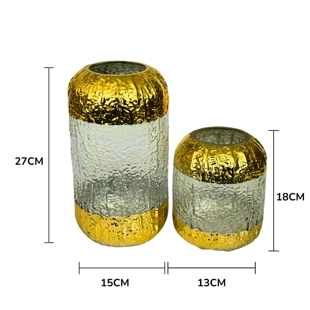 طقم فازات زجاجية فاخرة - قطعتين بتصميم ذهبي